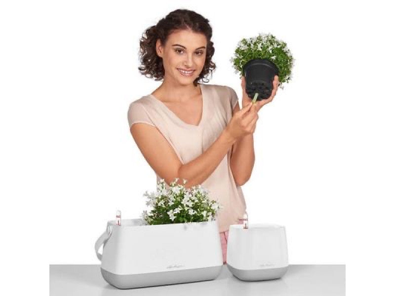 LECHUZA YULA PLANTER WHITE/GREY SEMI-GLOSS